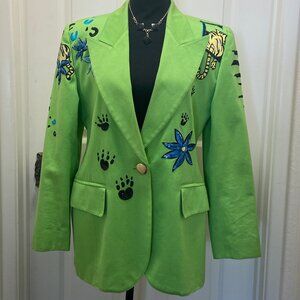 vintage 80s Escada Margaretha Ley green tiger embroidered jacket 42 West Germany